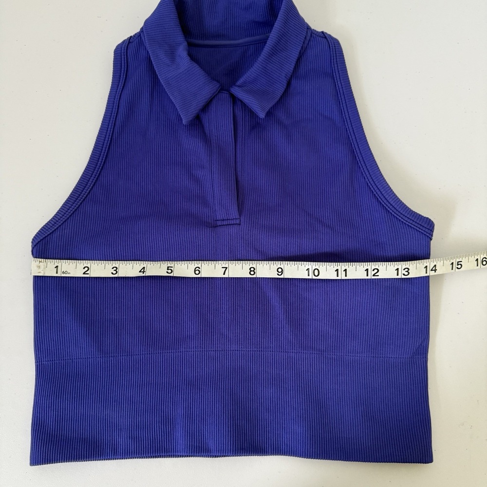 Athleta Aurora Seamless Crop Polo Tank Top Womens S  Purple Ribbed Yoga Casual - Picture 5 of 7